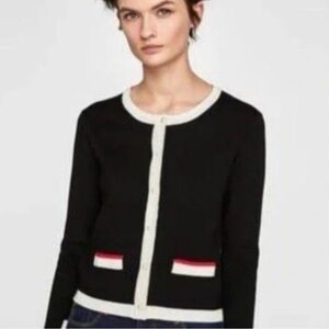 Zara Black and White Women's Sweater pearl button Size M